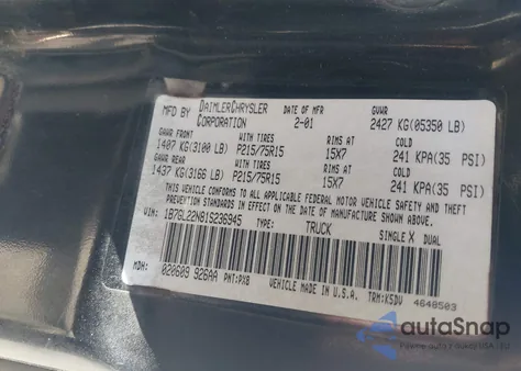 2001 Dodge Dakota Slt/Sport z USA, uszkodzony, nr VIN 1B7GL22N81S236945